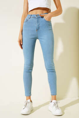Likralı Skinny Jean Pantolon Mavi - Thumbnail