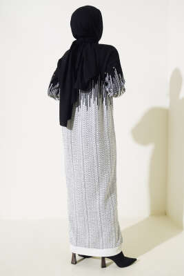 Desenli Taşlı Triko Elbise Siyah - Thumbnail