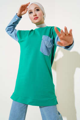 Kot Garnili İki İp Tunik Yeşil - Thumbnail