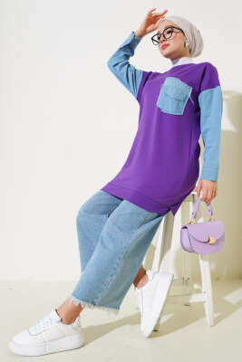 Pazarium - Kot Garnili İki İp Tunik Menekşe