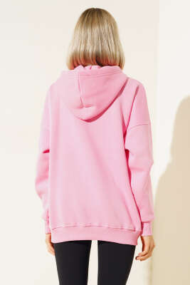 Health Nakışlı Üç İplik Sweatshirt Pembe - Thumbnail