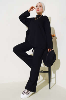 Loyşa Asimetrik Kesim İkili Takım Siyah - Thumbnail