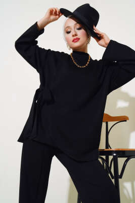 Loyşa Asimetrik Kesim İkili Takım Siyah - Thumbnail