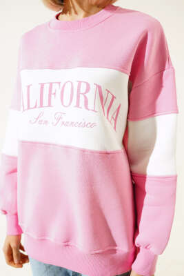 California Baskılı Üç İplik Sweatshirt Pembe - Thumbnail