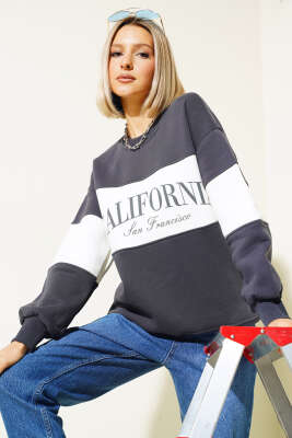 California Baskılı Üç İplik Sweatshirt Antrasit - Thumbnail