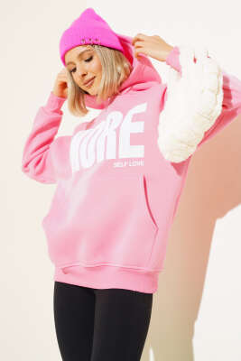 More Baskılı Şardonlu Sweatshirt Pembe - Thumbnail
