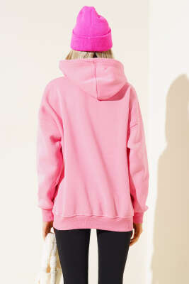 More Baskılı Şardonlu Sweatshirt Pembe - Thumbnail