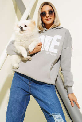 More Baskılı Şardonlu Sweatshirt Gri - Thumbnail