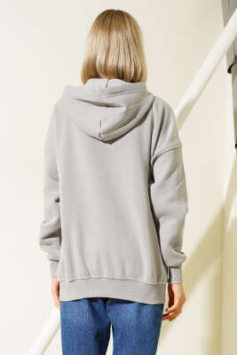 More Baskılı Şardonlu Sweatshirt Gri - Thumbnail