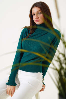 Saç Örgü Fırfırlı Triko Body Zümrüt - Thumbnail