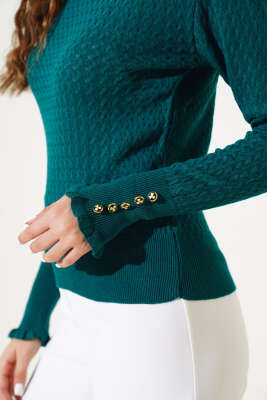 Saç Örgü Fırfırlı Triko Body Zümrüt - Thumbnail