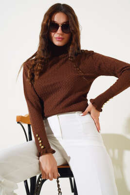 Saç Örgü Fırfırlı Triko Body Kahve - Thumbnail