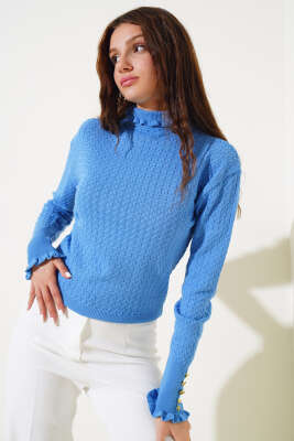 Saç Örgü Fırfırlı Triko Body İndigo - Thumbnail