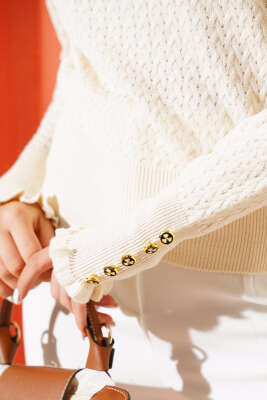 Saç Örgü Fırfırlı Triko Body Bej - Thumbnail