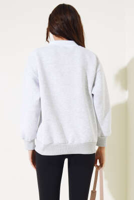 Washington Baskılı Üç İplik Sweatshirt Gri - Thumbnail