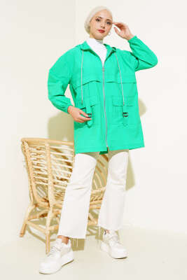 Cep Tokalı Fermuarlı Kap Neon Yeşil - Thumbnail