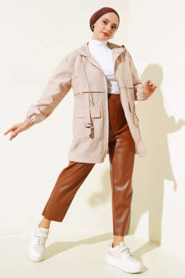 Cep Tokalı Fermuarlı Kap Latte - Thumbnail