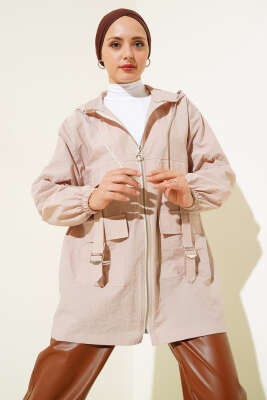 Cep Tokalı Fermuarlı Kap Latte - Thumbnail