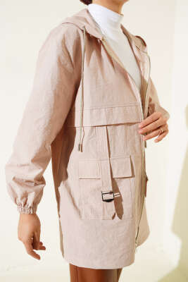 Cep Tokalı Fermuarlı Kap Latte - Thumbnail