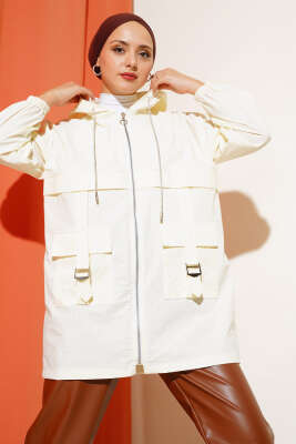 Cep Tokalı Fermuarlı Kap Krem - Thumbnail