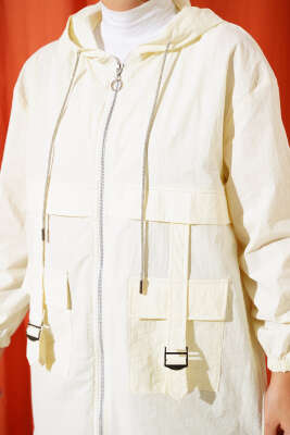 Cep Tokalı Fermuarlı Kap Krem - Thumbnail