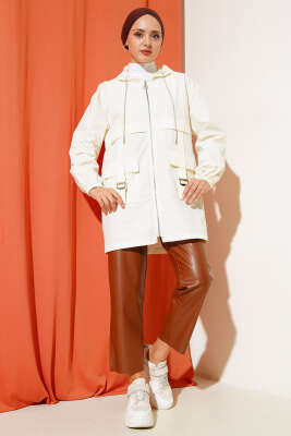 Cep Tokalı Fermuarlı Kap Krem - Thumbnail