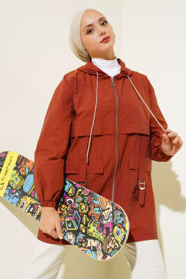 Cep Tokalı Fermuarlı Kap Kiremit - Thumbnail