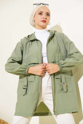 Cep Tokalı Fermuarlı Kap Haki - Thumbnail