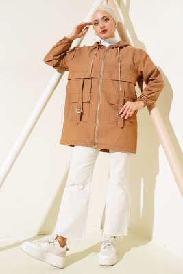 Cep Tokalı Fermuarlı Kap Camel - Thumbnail