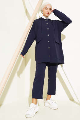 Pazarium - Metal Düğmeli Dabıl İkili Takım Lacivert