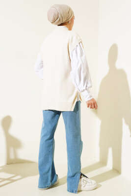 Kalp Nakışlı Triko Süveter Latte - Thumbnail