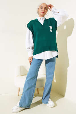 Kalp Nakışlı Triko Süveter Nefti - Thumbnail