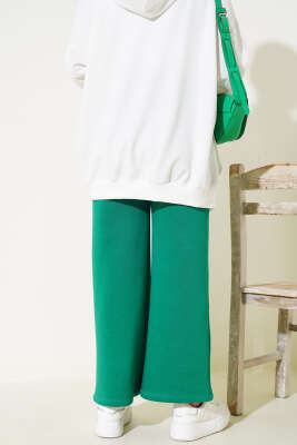 Çımalı Üç İplik Bol Paça Pantolon Yeşil - Thumbnail