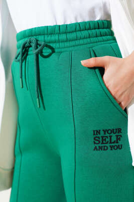 Çımalı Üç İplik Bol Paça Pantolon Yeşil - Thumbnail