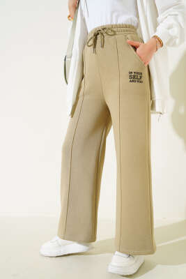 Çımalı Üç İplik Bol Paça Pantolon Haki - Thumbnail