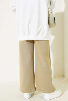 Çımalı Üç İplik Bol Paça Pantolon Haki - Thumbnail