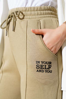 Çımalı Üç İplik Bol Paça Pantolon Haki - Thumbnail