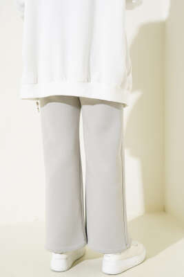 Çımalı Üç İplik Bol Paça Pantolon Gri - Thumbnail