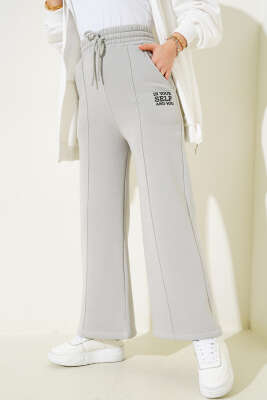 Çımalı Üç İplik Bol Paça Pantolon Gri - Thumbnail