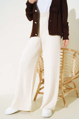 Lastikli Pike Triko Pantolon Taş - Thumbnail