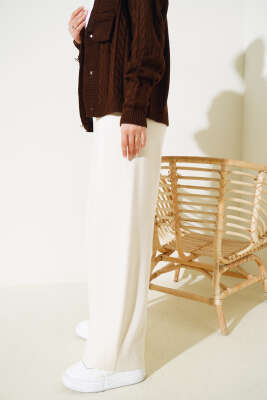 Lastikli Pike Triko Pantolon Taş - Thumbnail