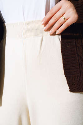 Lastikli Pike Triko Pantolon Taş - Thumbnail