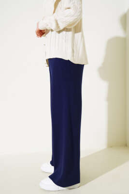 Lastikli Pike Triko Pantolon Lacivert - Thumbnail