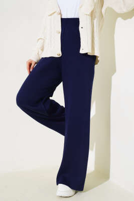 Lastikli Pike Triko Pantolon Lacivert - Thumbnail