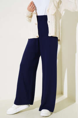 Lastikli Pike Triko Pantolon Lacivert - Thumbnail