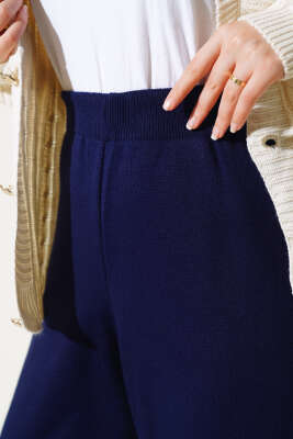 Lastikli Pike Triko Pantolon Lacivert - Thumbnail