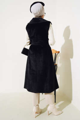 Goldfox Kuşaklı Uzun Yelek Siyah - Thumbnail