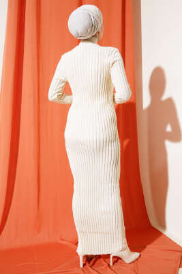 Fitilli Yarım Balıkçı Triko Elbise Taş - Thumbnail