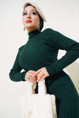 Fitilli Yarım Balıkçı Triko Elbise Nefti - Thumbnail