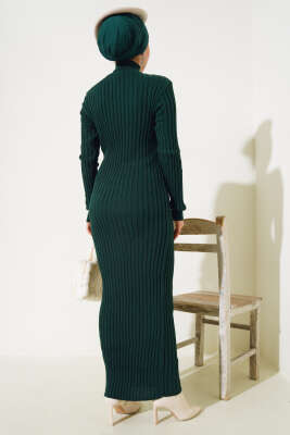 Fitilli Yarım Balıkçı Triko Elbise Nefti - Thumbnail